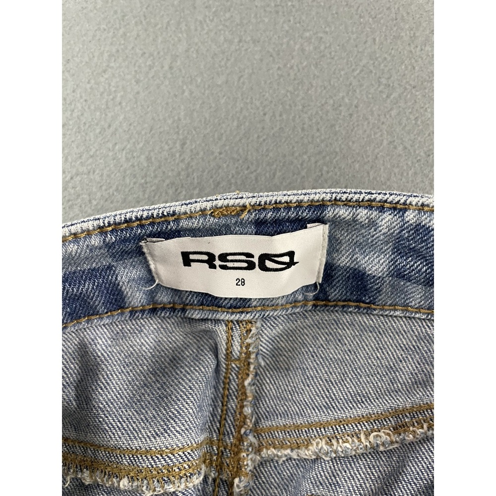 RSQ Checkered Denim Shorts Y2K Skater Streetwear Blue White Cotton Size 28 - Picture 4 of 7